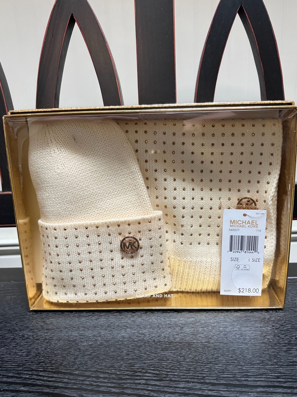 Michael Kors Ivory Knit Set with Gold Details
